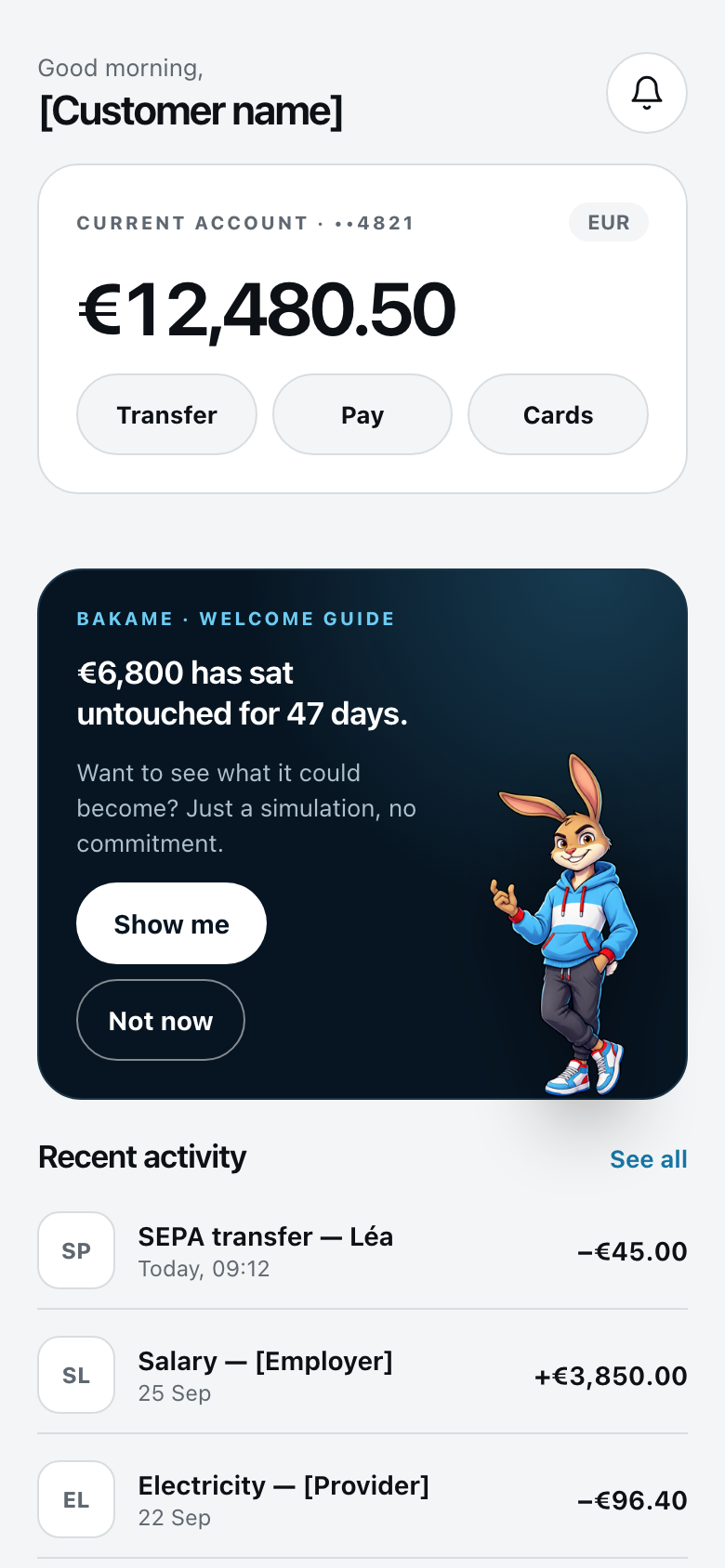 Bakame offering an optional educational simulation inside a banking app